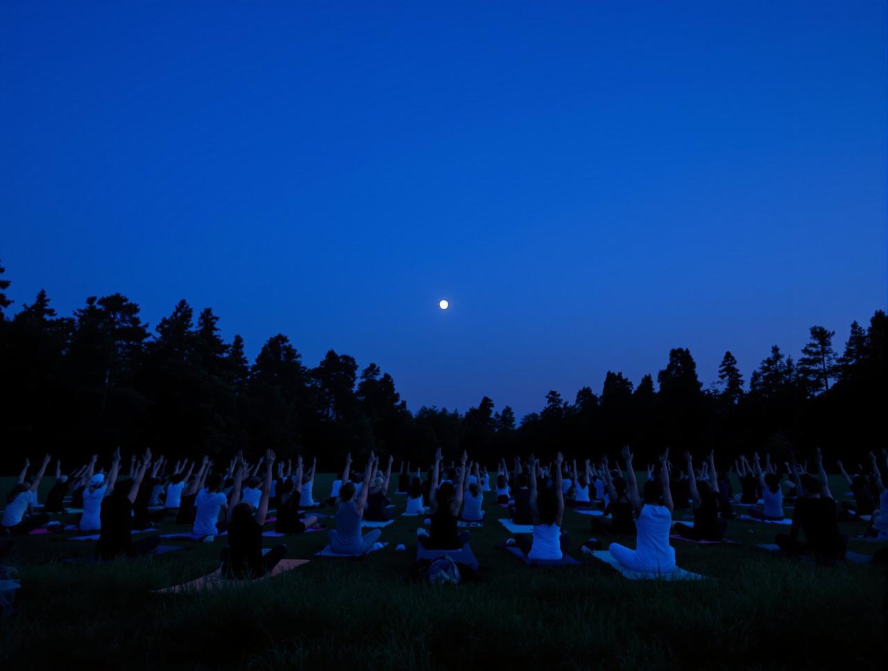 月光瑜伽：满月之夜草地上的千人冥想
